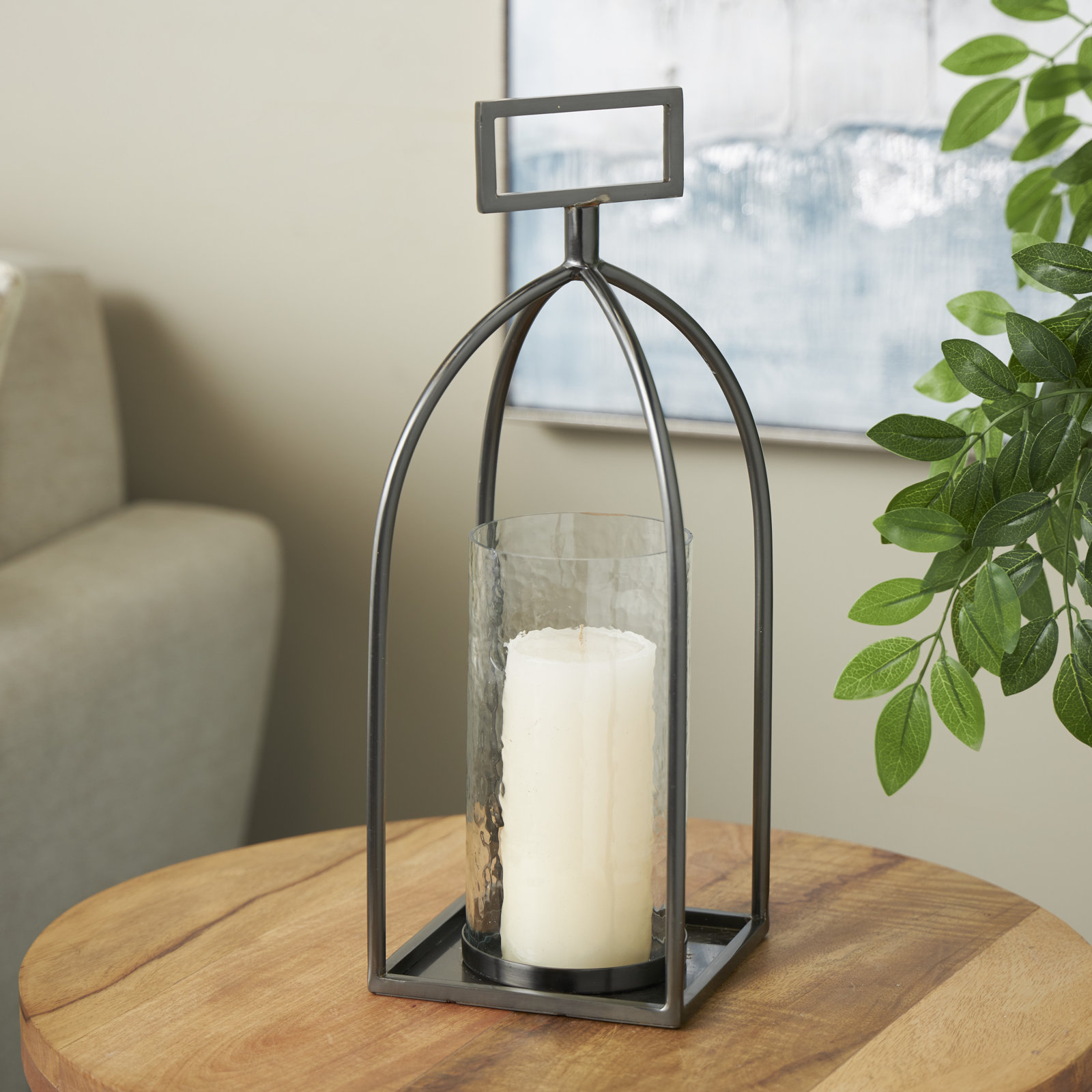Metal Lantern Candle Holder, 16.25" H x 5.9" W x 5.95" D