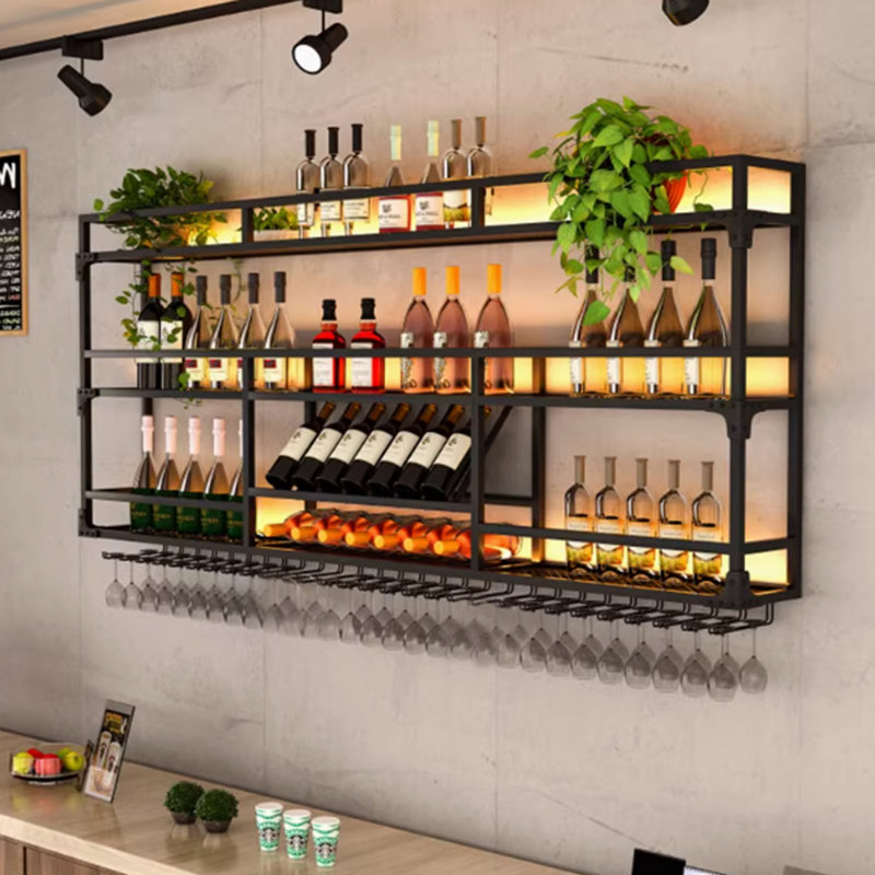 Wall mounted wine rack, Black, 35.4" H x 70.8" W x 9.8" D