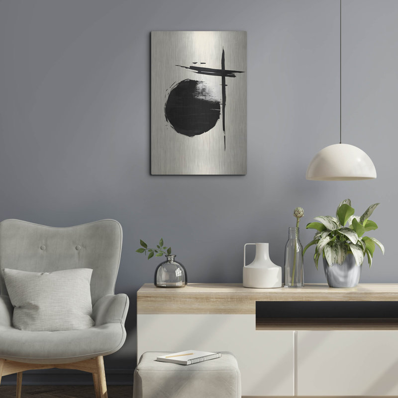 «Black & Neutral Abstract» par Petals Prints Design, art mural en métal, H 24 po x l 16 po