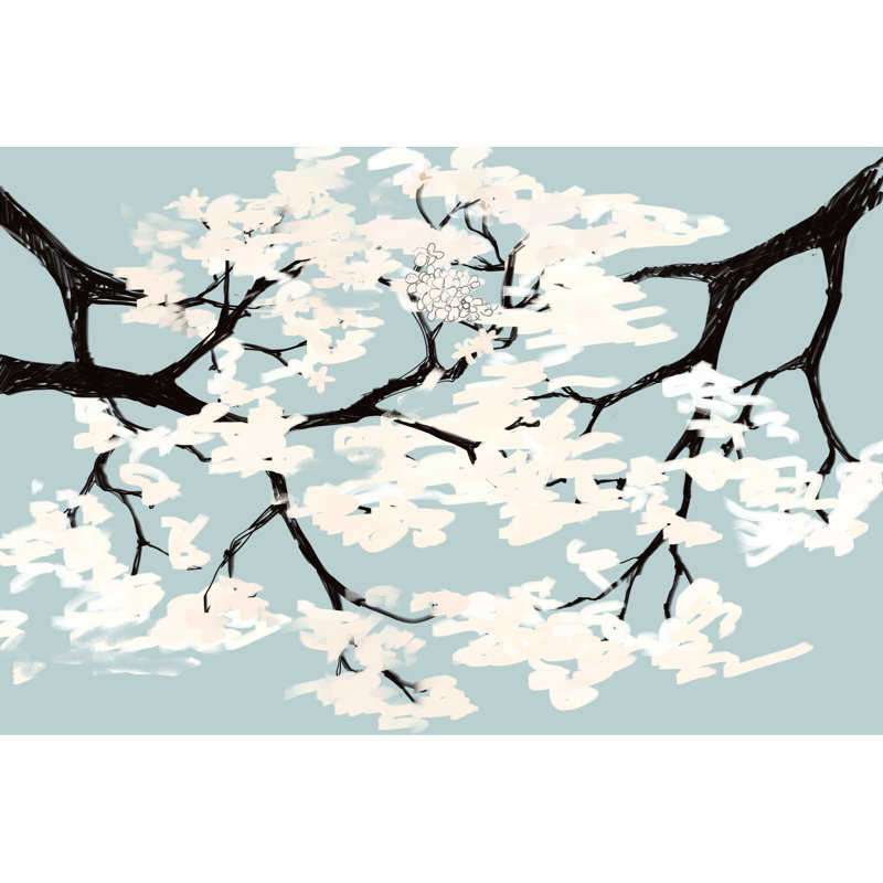 Cherry Blossoms - Painting Print, 30cm H x 46cm W, Black Floater Framed