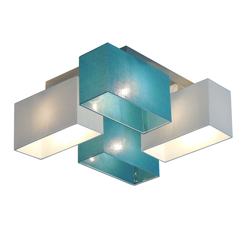 Seaton Semi Flush Mount, Turquoise and white, Tan
