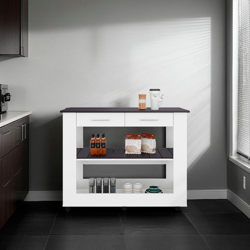 Îlot de cuisine avec rangement ouvert et 3 tablettes, blanc