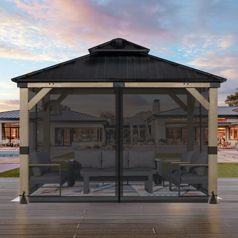 Moustiquaire pour pavillon de jardin Aoodor, Noir, H 82,68 po x l 144 po x P 168 po