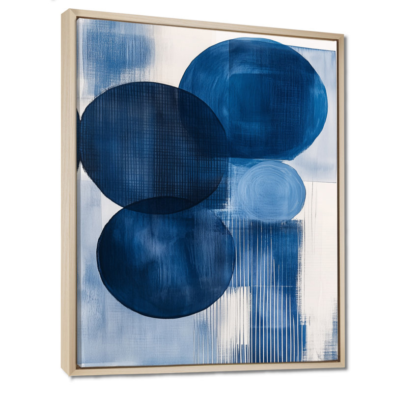 Toile bleue et grise, art mural abstrait géométrique, cercles et grilles abstraits apaisants dans des tons froids