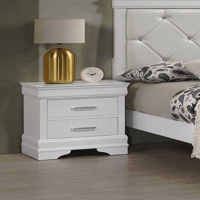Table de chevet 1 chambre à deux tiroirs de style glamour moderne, en bois massif, avec finition texturée touffetée en cristal