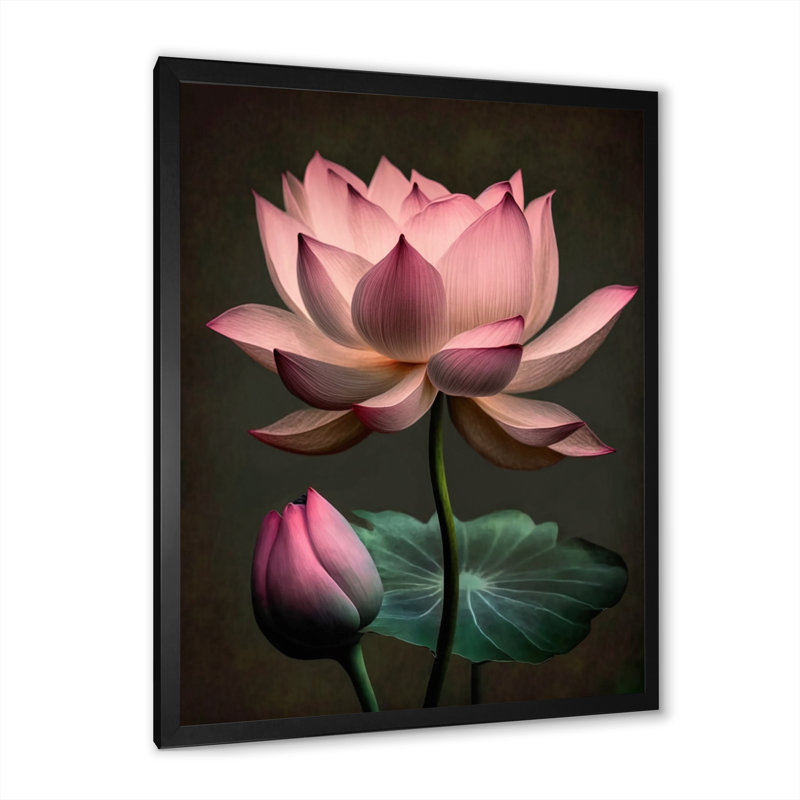 «Blossoming Vintage Lotus II», reproduction sur toile, H 44 po x l 34 po x P 1,5 po, Impression noire sur toile encadrée