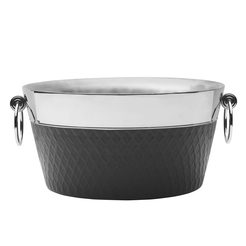 Black and Stainless Steel Double-Walled Beverage Tub with Ring Handles
