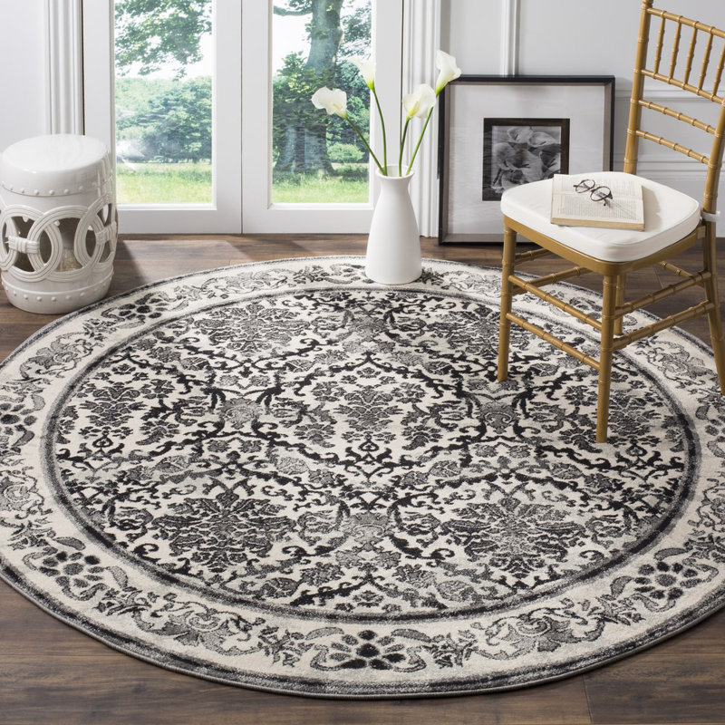 Tapis oriental ivoire / gris Alessia, Rond 6 pi 7 po