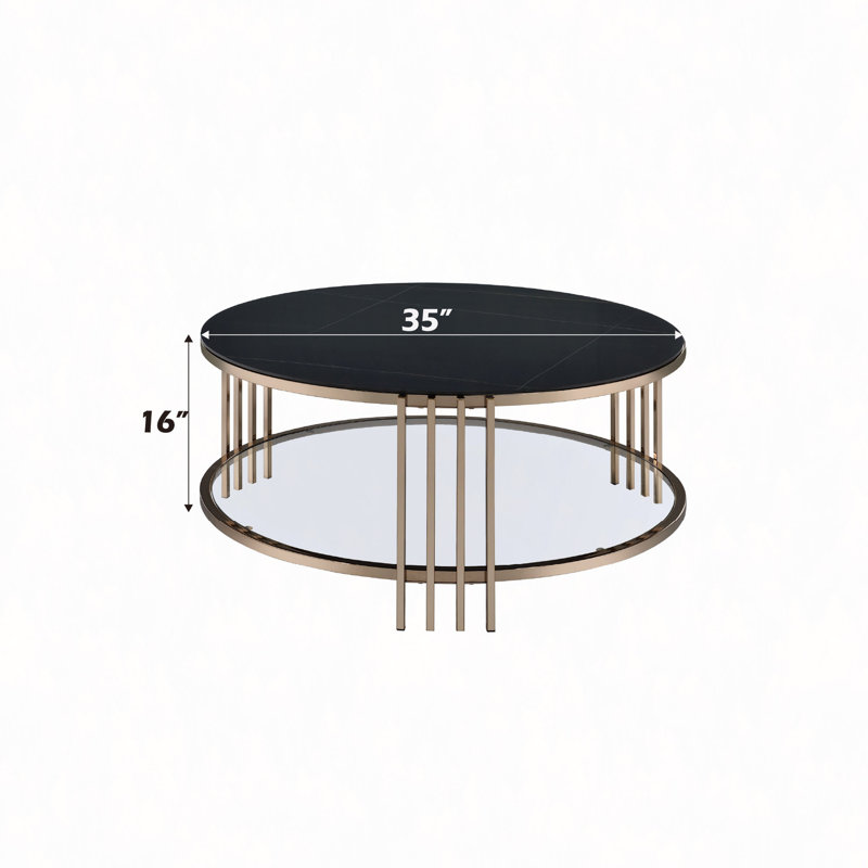 Sintered Stone Top & Champagne Finish Round Coffee Table