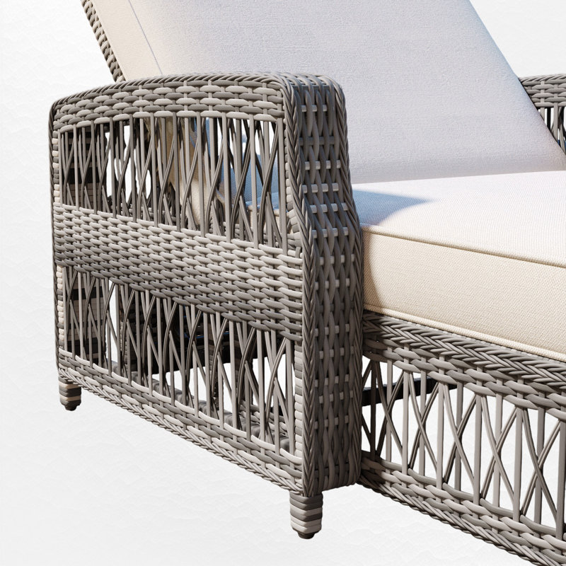 Chaise longue d'extérieur en osier avec coussins, Beige, 1 pièce