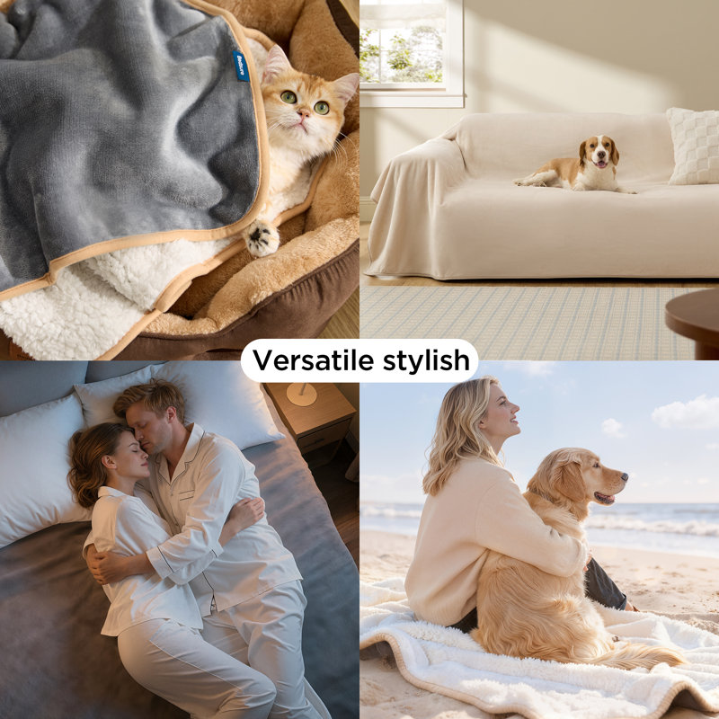 Bedsure Soft Indoor Dog Blanket for Large Dogs & Cats, Reversible Sherpa Fleece Waterproof Washable Throw, Couch Protection
