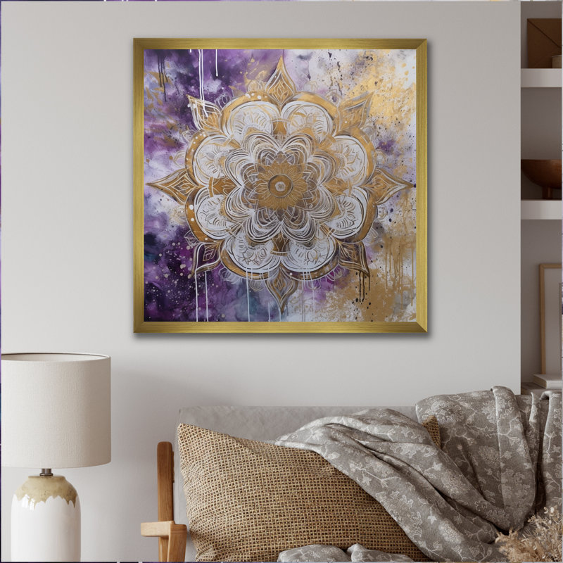 Mauve et or mandala I - imprimé, H 16 po x l 16 po x P 1 po, Cadre doré à une seule photo