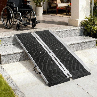 Portable Wheelchair Ramp, Non-Slip Aluminum Folding Handicap Ramp For Home, 600 lbs Load Capacity