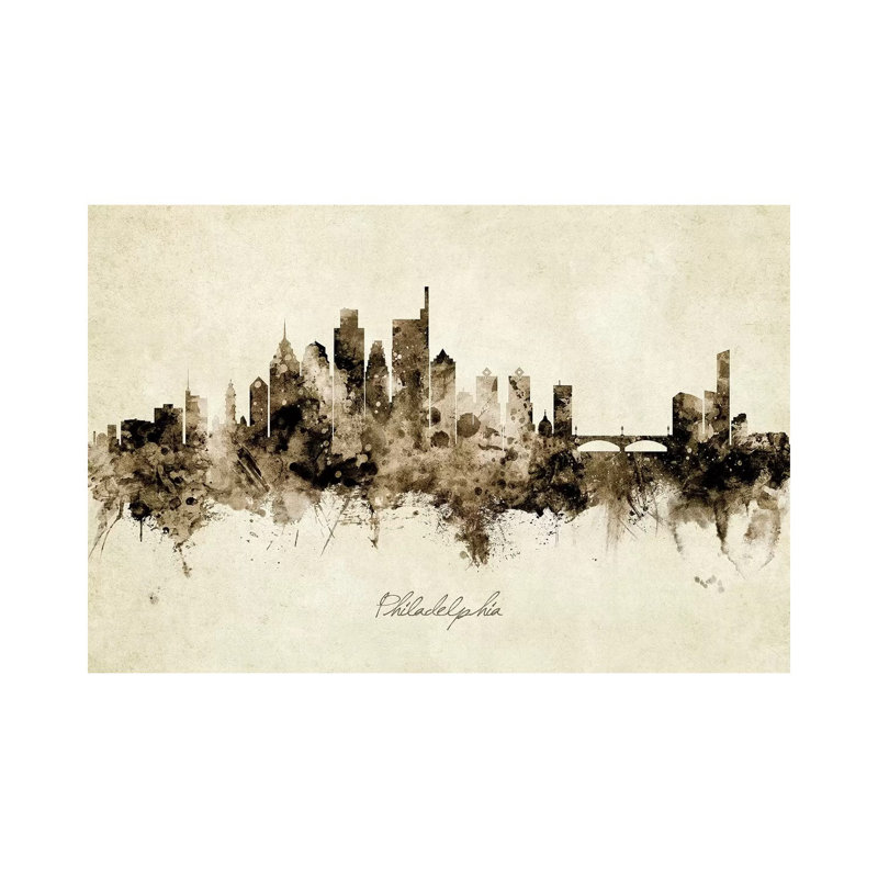 Philadelphia Pennsylvania Skyline by Michael Tompsett - 1 Piece Wrapped Canvas Painting, 20.32 cm H x 30.48 cm W