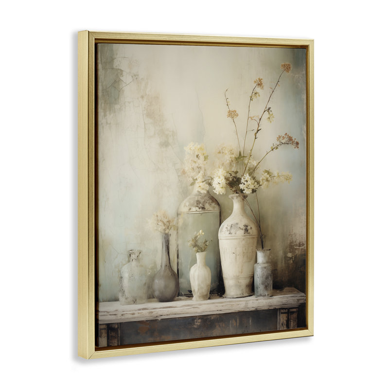 Cadre flottant Faded Floral Beauty Still Life, design par Arlington Prints, H 21 po x l 17 po, Cadre flottant métallique doré