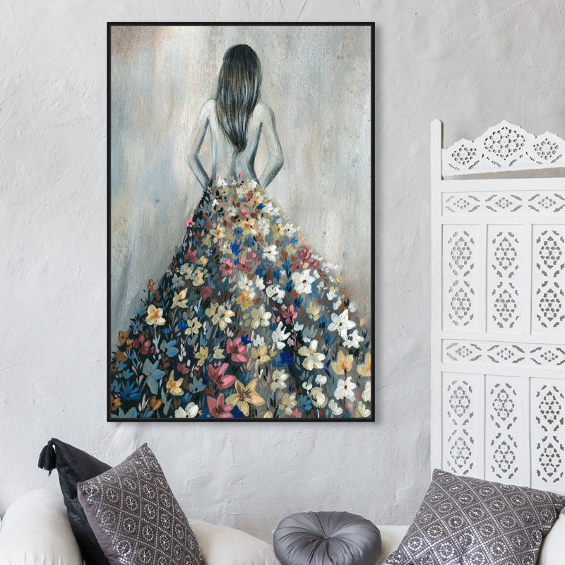 «Girl with Flower pensts», reproduction d'impression sur toile, Impression encadrée, H 45 po x l 30 po, Black