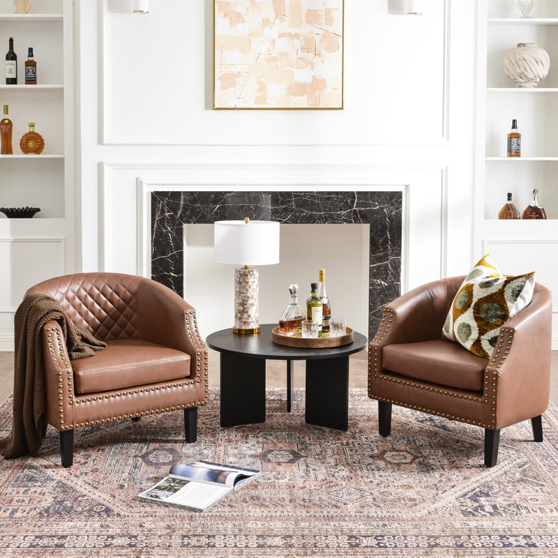 Boney 29" W Faux Leather Upholstered Armchairs, Brown