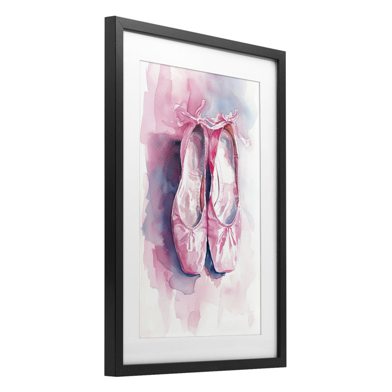 Blush Ballet Slippers Framed Print Under Glass, design by Ray Powers, Midnight Black Frame, 23" H x 17" W
