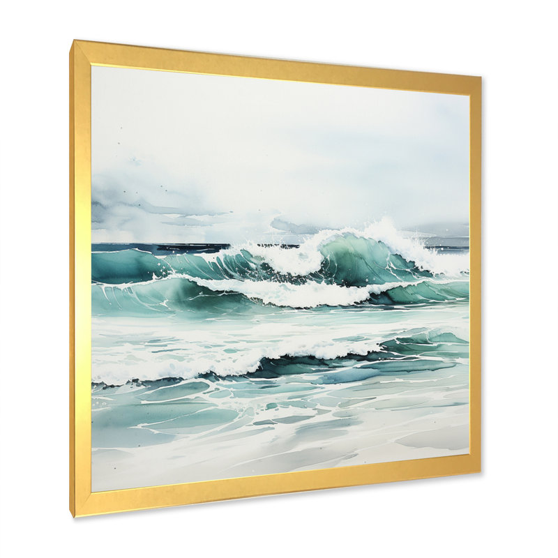 Reculver Turquoise Minimalisme Tranquil Waters - impression, H 36 po x l 36 po x P 1,5 po, Cadre doré à une seule photo