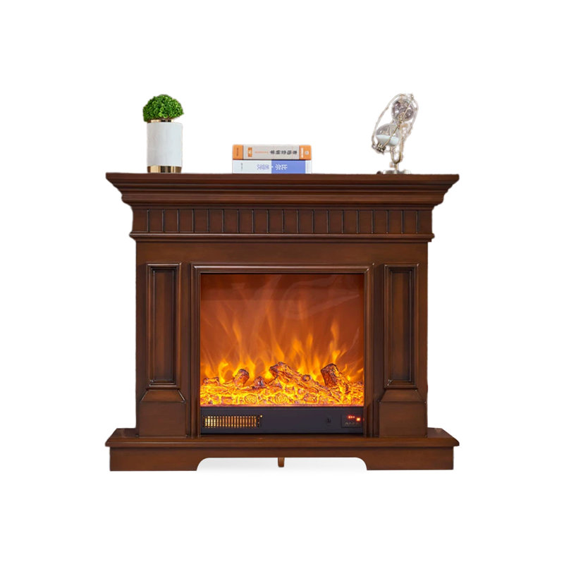 Brown Solid Wood Electric Fireplace, Brown