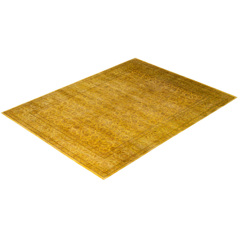 Tapis doré moderne en laine noué à la main 9 pi 3 po x 12 pi 2 po Colella