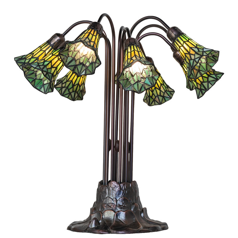 Mahogany Bronze 24" Table Lamp with Green Stained Glass Shades