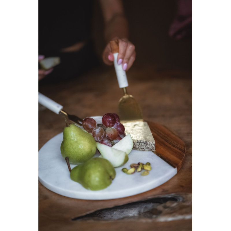Ensemble de planches à fromage 12 po rondes en bois de manguier et marbre blanc de 12 po avec couteau assorti LuxeDesigns
