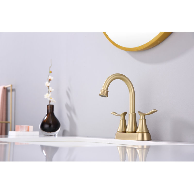 2-Handle 4-Inch Brushed Gold Bathroom Faucet, Bathroom Vanity Sink Faucets With Pop-Up Drain And Supply Hoses, 1.2 GPM