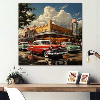 Red Mid Century Retro Reverie - Transportation Canvas Wall Art