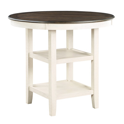 Table transitionnelle à hauteur de comptoir, brun et blanc antique, 2 tablettes de présentation, placage de bois d'ingénierie, salle à manger pour 4 sièges blancs et 4, meubles de pièce
