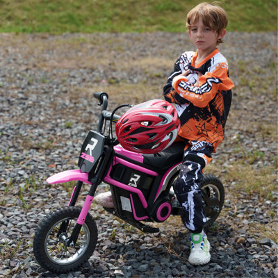 Electric Dirt Bike With Twist Grip Throttle, 24V 350W Off-Road Electric Motorcycle, Up To 15 MPH With Brake, Music Horn, Rear Suspension For Ages 13+ Years, Pink