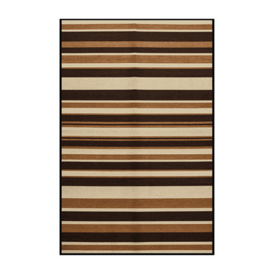 Washable Warm Brown Cream Striped Area Rug