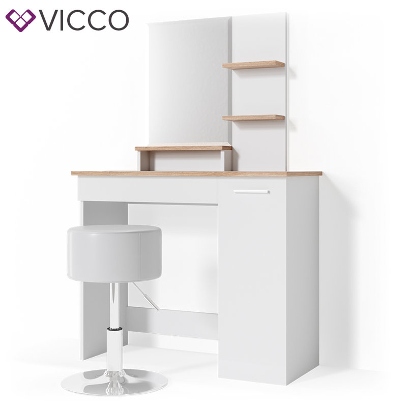 Algarin Dressing Table with Mirror, White/Brown