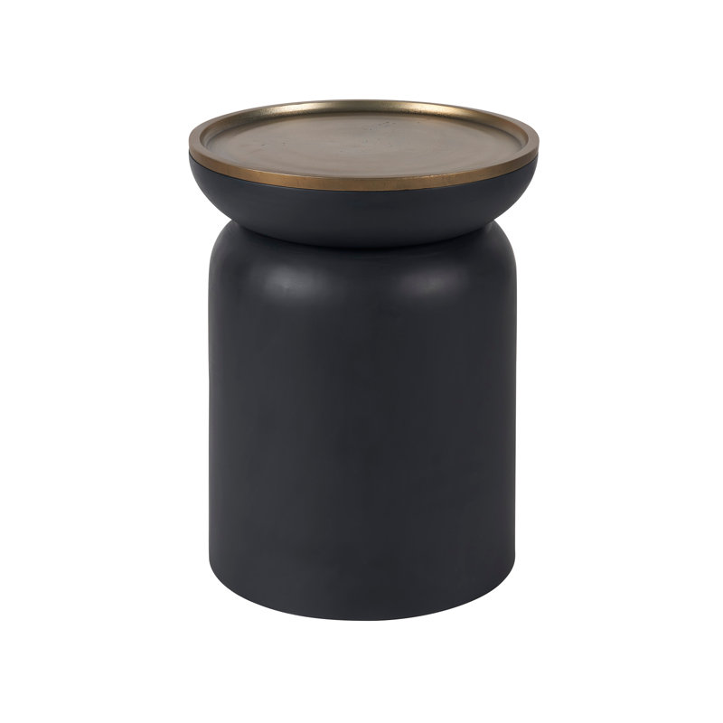 18" Black and Gold Round Wood Metal End Table