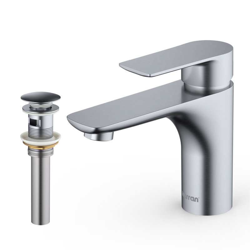 Karran Kayes Single Handle Single Hole Bathroom Faucet With Matching Pop-up Drain, Stainless Steel