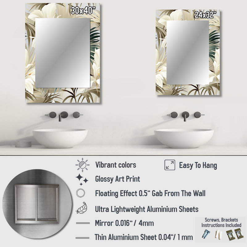 Brage Tranquil Retreat Tropical Pattern - miroir mural tropical, miroir décoratif tropical, impression d'art en métal