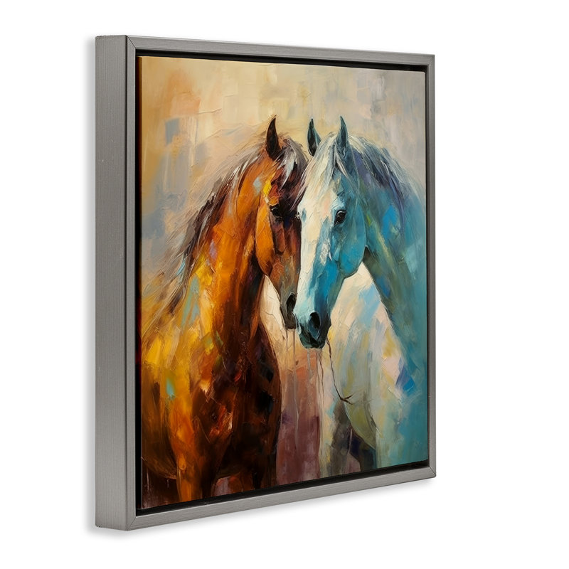 «Painterly Horse pair», art mural sur toile par Irena Orlov, Cadre flottant gris lustré, H 18 po x l 18 po