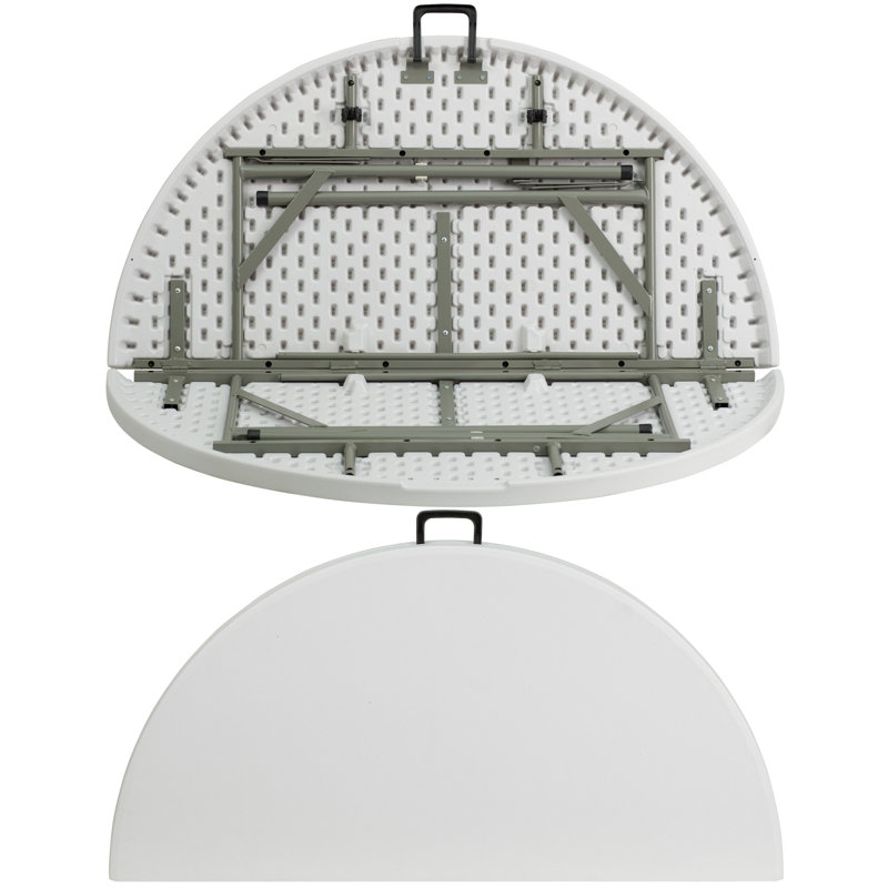 Gray Metal Frame Round White Plastic Folding Table