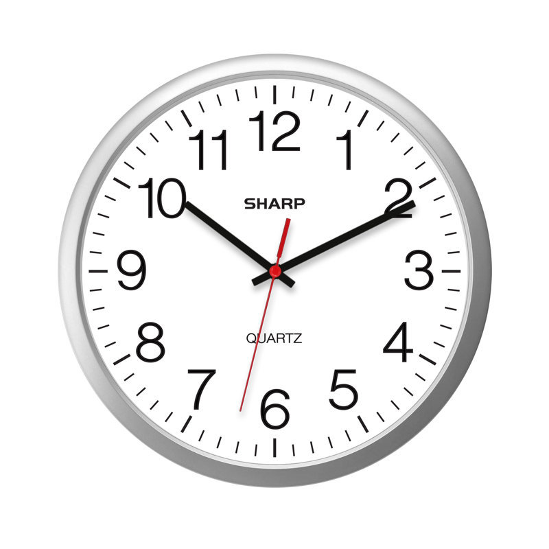 Sharp Silver 14 Inch Quartz Wall Clock with Silent Sweep Movement