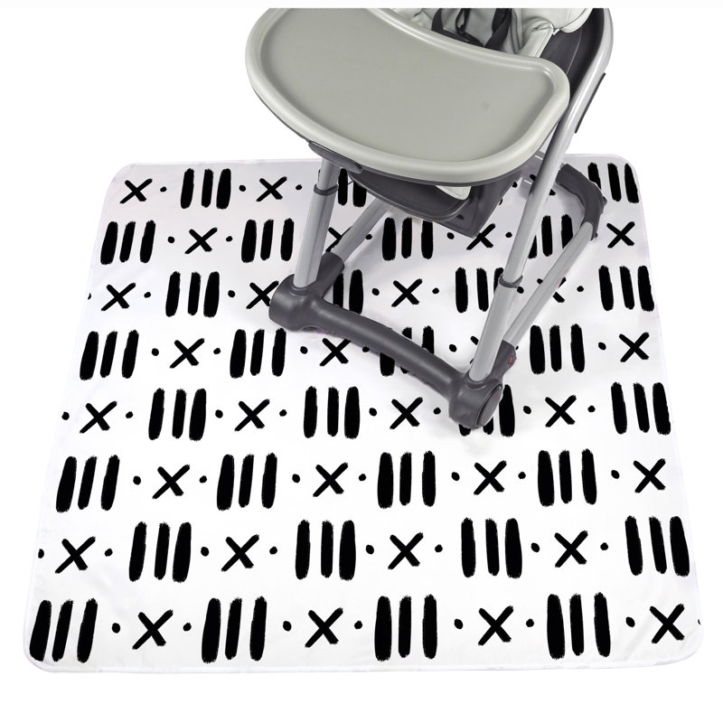 JumpOff Jo - Large Baby Splat Mat for Under High Chair, Booster Seat, Tabletop, Food Catcher - Protect Floor and Carpet from Spills & Crafts - Waterproof and Washable - 51 x 51 inches - Black & White
