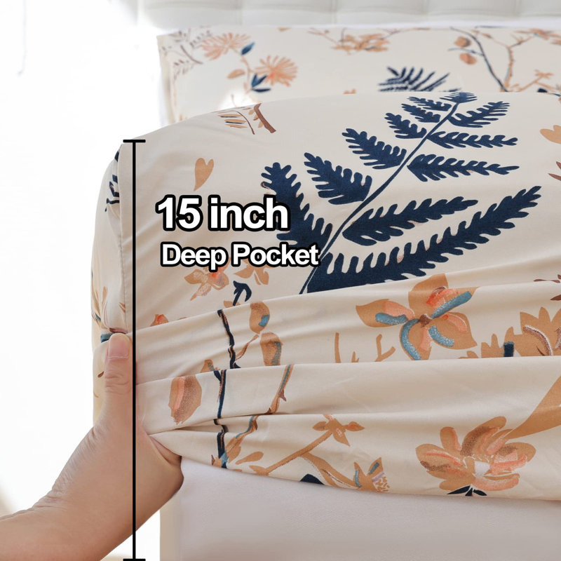 Mechine Woven Sheet Set, Beige/Orange Floral