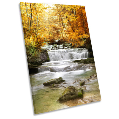 X0392 Waterfall Forest River Landscape - Wrapped Canvas Print