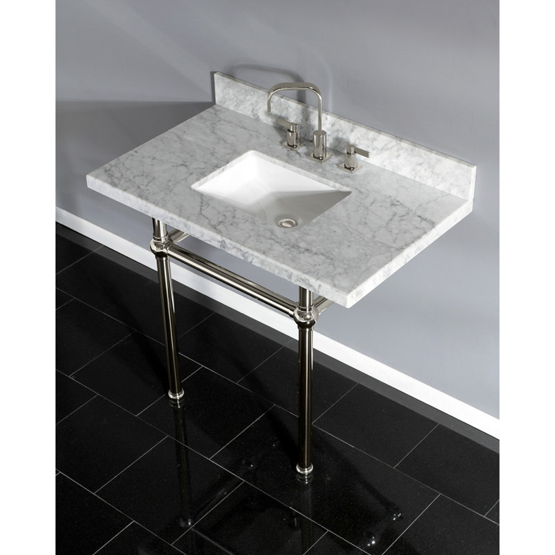 Dessus de meuble-lavabo en marbre de Carrare 36 pouces avec pieds en laiton Kingston Templeton (8 pouces, 3 trous)
