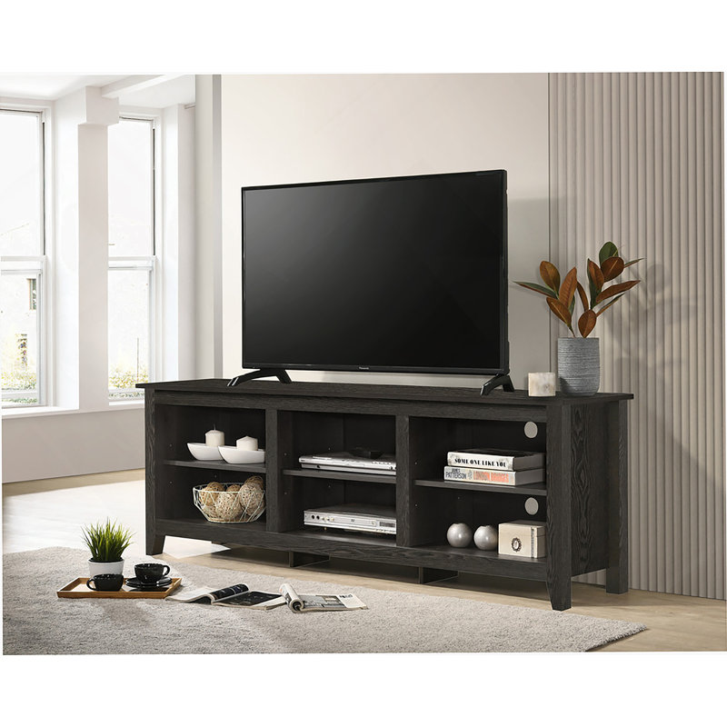 Meuble télé en bois avec tablettes ouvertes pour téléviseurs de 70 po ou moins, Gris foncé