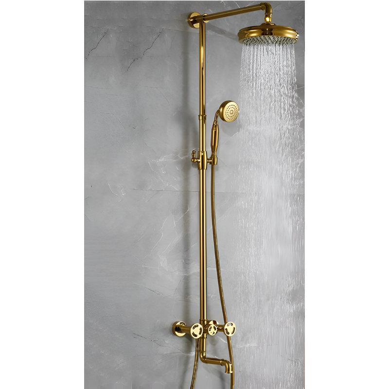 Gold Polished Exposed Victorian Industrial Shower System Kit