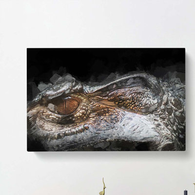 Alligator Watchful Eye In Abstract - Wrapped Canvas Print