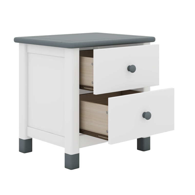 Stylish Wooden Nightstand With Two Drawers For Kids, Functional End Table, White/Grey