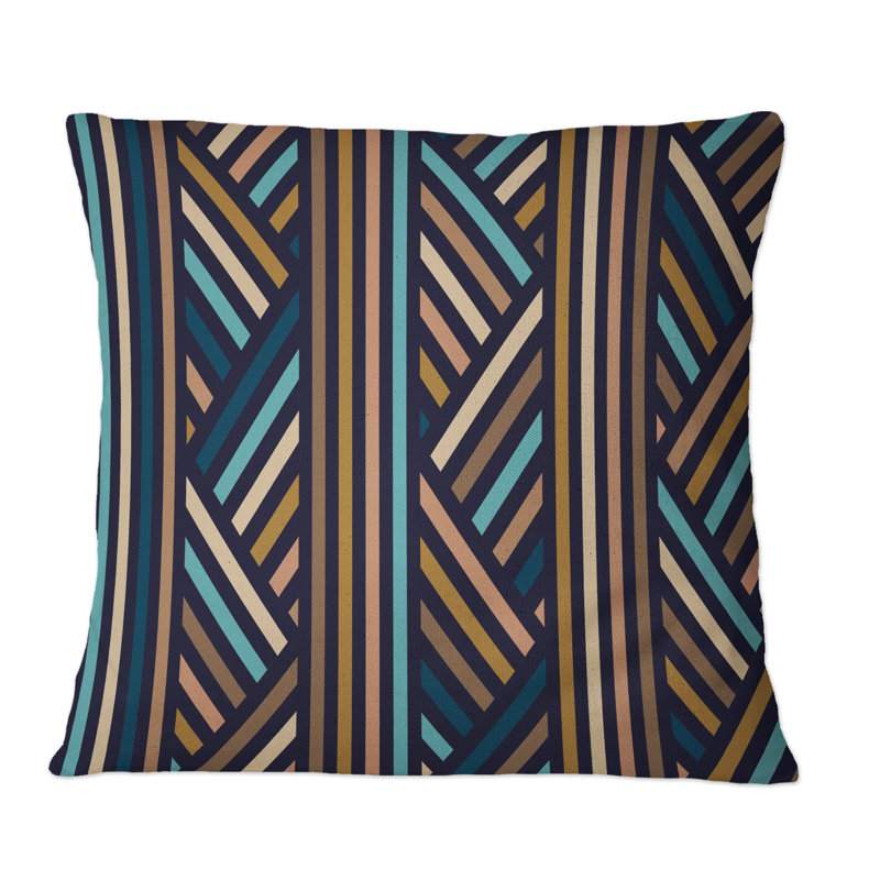 Brown And Blue Retro Geometrics - Patterned Printed Throw Pillow, 16" x 16"