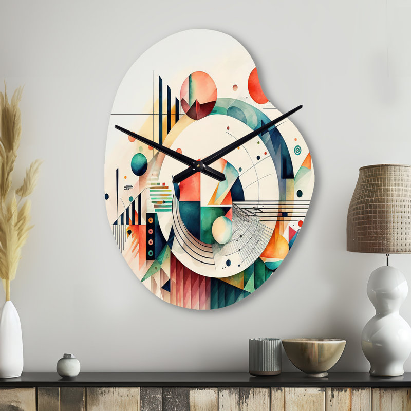 Art géométrique multicolore - horloge murale géométrique de forme irrégulière, horloge murale asymétrique orange, Grand