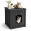 Cat Litter Box Enclosure With Flip-Down Front Door, Hidden Cat Box Cabinet & Side Table, Weatherproof Resin Cat House-1208738702